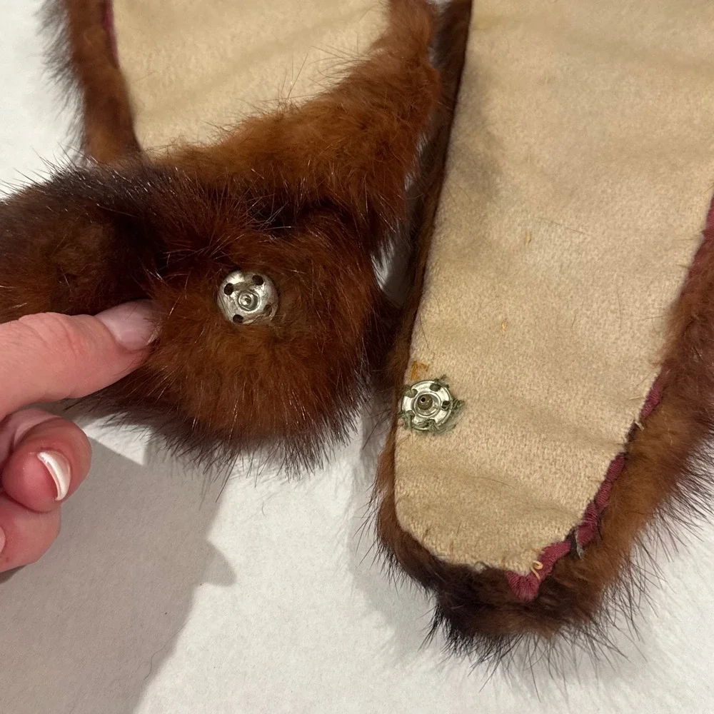Vintage Real Fur Collar Wrap Women Brown Vintage Glamour Stole Maximalist